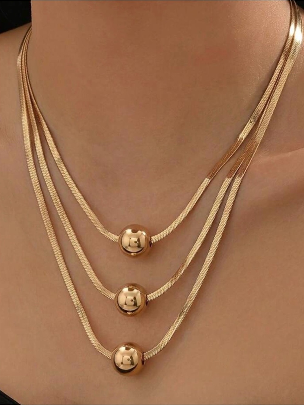 Elegant Triple-Layer Gold Ball Necklace